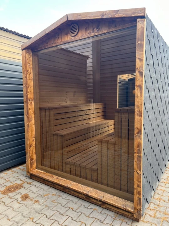 Sauna ogrodowa STODOŁA PANORAMA 240x230 świerk syberyjski