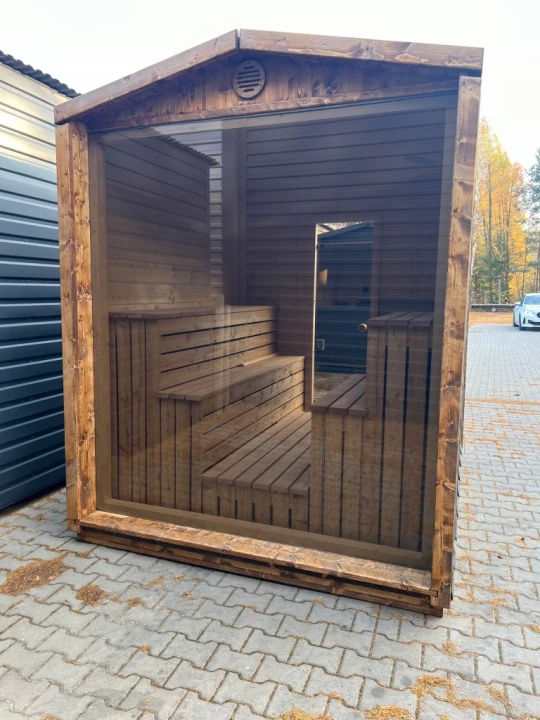 Sauna ogrodowa STODOŁA PANORAMA 240x230 świerk syberyjski